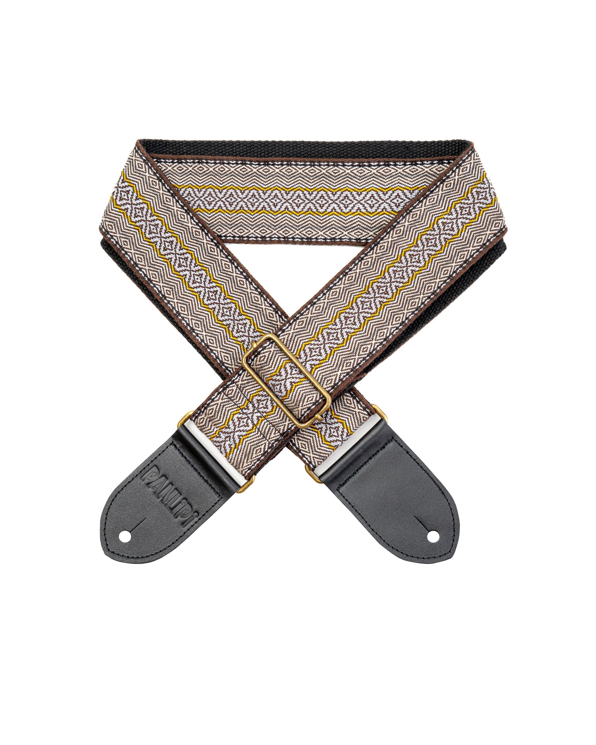 Handmade Panlipi Loom Weave Lilaktob Yellow/Grey Guitar Strap